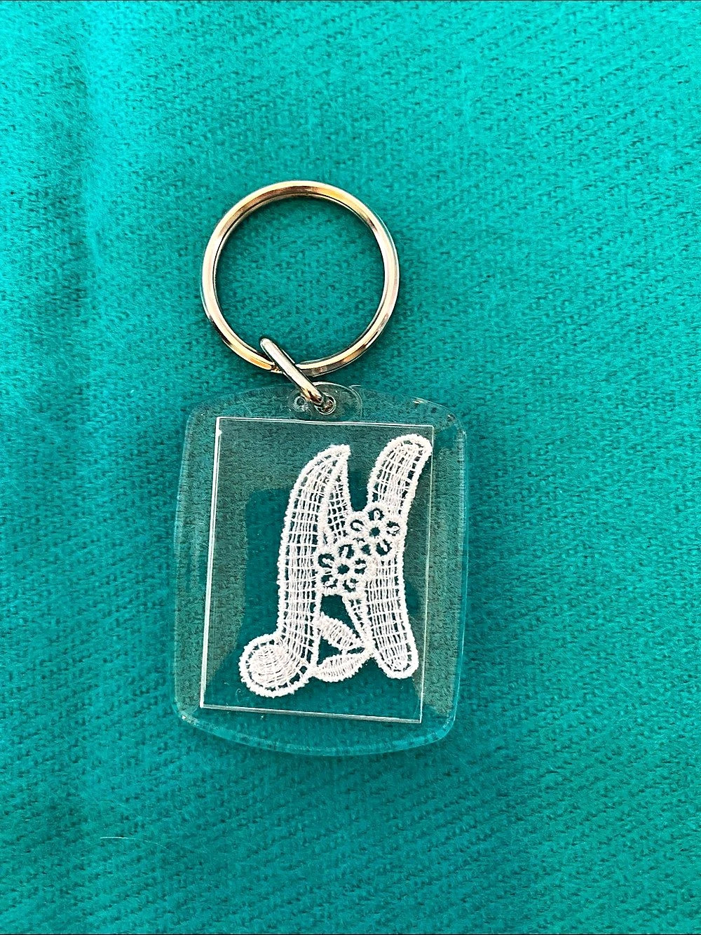 Monogrammed “N” Embroidered Italian Lace Keychain